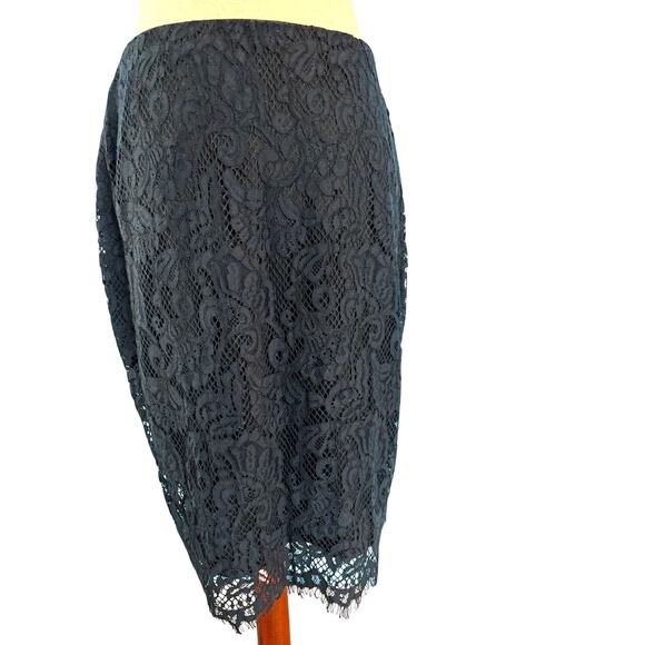 Banana Republic Lace Skirt Dark Blue Scalloped Hem Eyelash Fringe Cotton Blend 4 - Picture 1 of 6